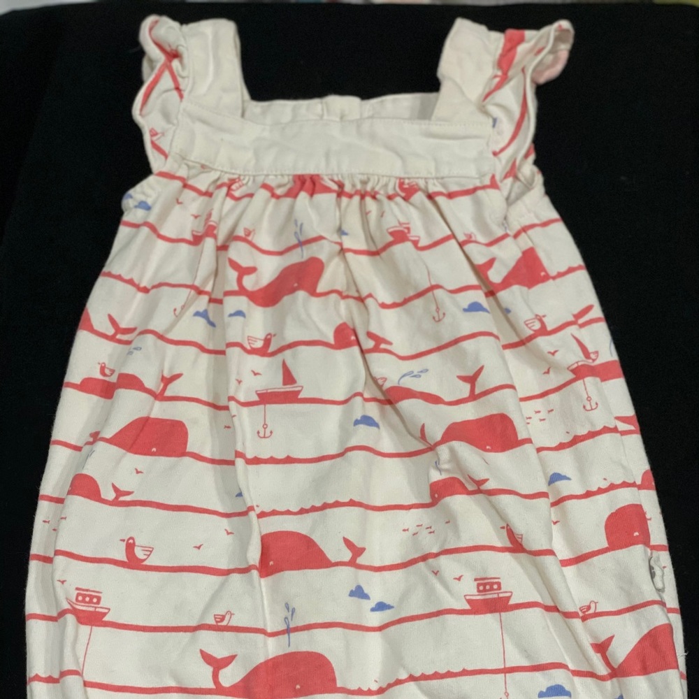 Gap striped pink whale romper (6-12 m)